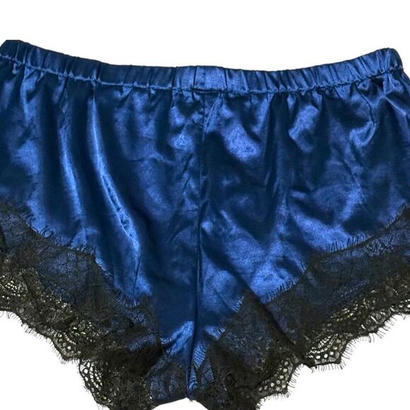 NWOT Deep Blue Satin Sleep Shorts - Black Lace Trim - Size XL - Sexy Lingerie - Picture 5 of 9